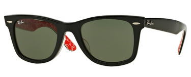 Ray-Ban Wayfarer RB2140F 1016 Black On Text.Red GL White