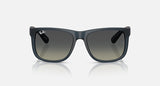 Ray-Ban Justin RB4165 681311 rubberblauw met grijze verloopglazen, vooraanzicht