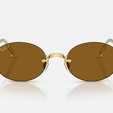 Ray-Ban RB3929 by A$AP Rocky 001/83 arista goud, glazen in donkerbruin gepolariseerd – vooraanzicht